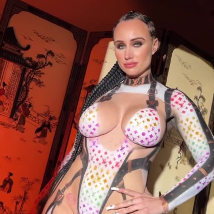Model goes viral recreating designer fashion looks wearing nothing but BODY PAINT – from Louis Vuitton swimwear to Versace lingerie