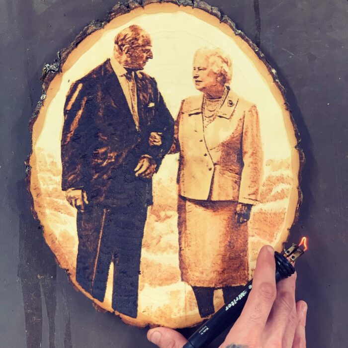 Devon man spends seven hours creating intricate tribute to Queen and Prince Phillip’s ‘eternal love’ on piece of WOOD
